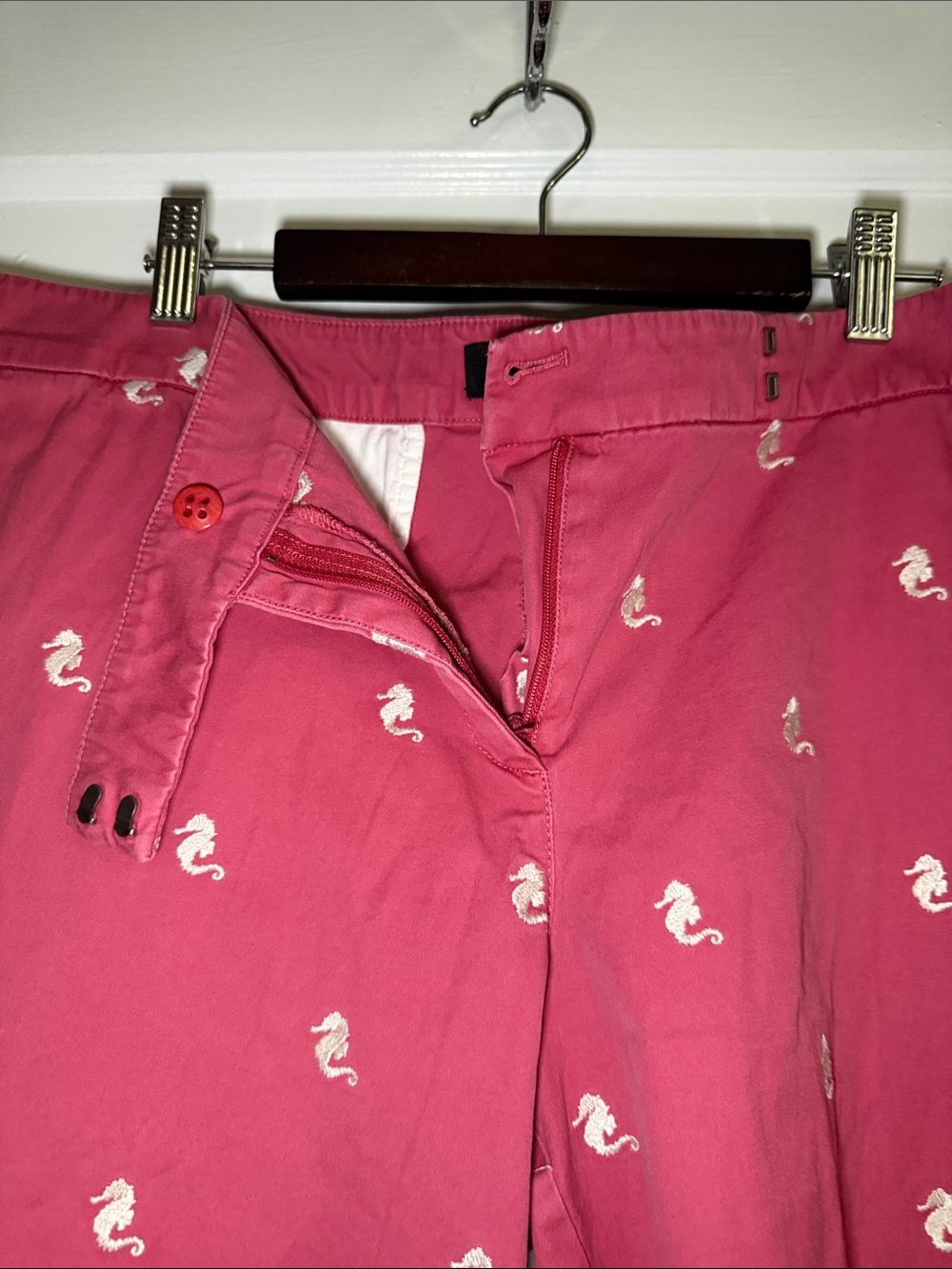 Talbots Pink Seahorse Embroidered Flat-Front Shorts - Picture 9 of 10
